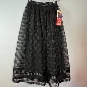 Black‎ Lace Full Maxi Skirt Womens Size 10 Vintage Whimsigoth Witchy Formal NWT